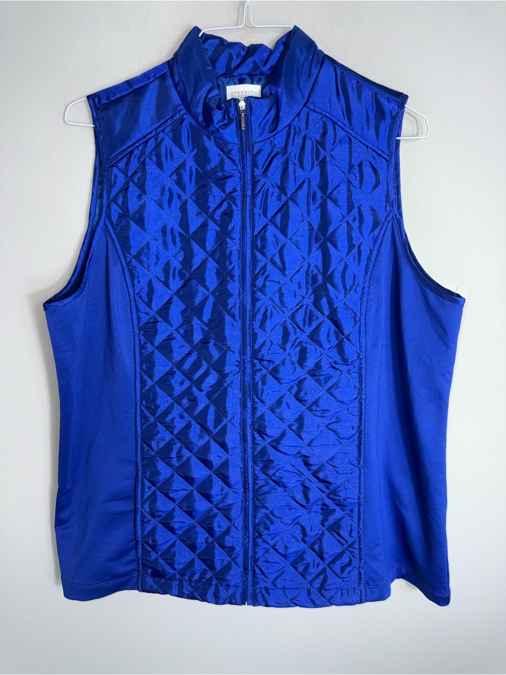 Chico's Weekends Quilted Vest-Full Zip-Royal Blue Satin-Size 3 (XL)